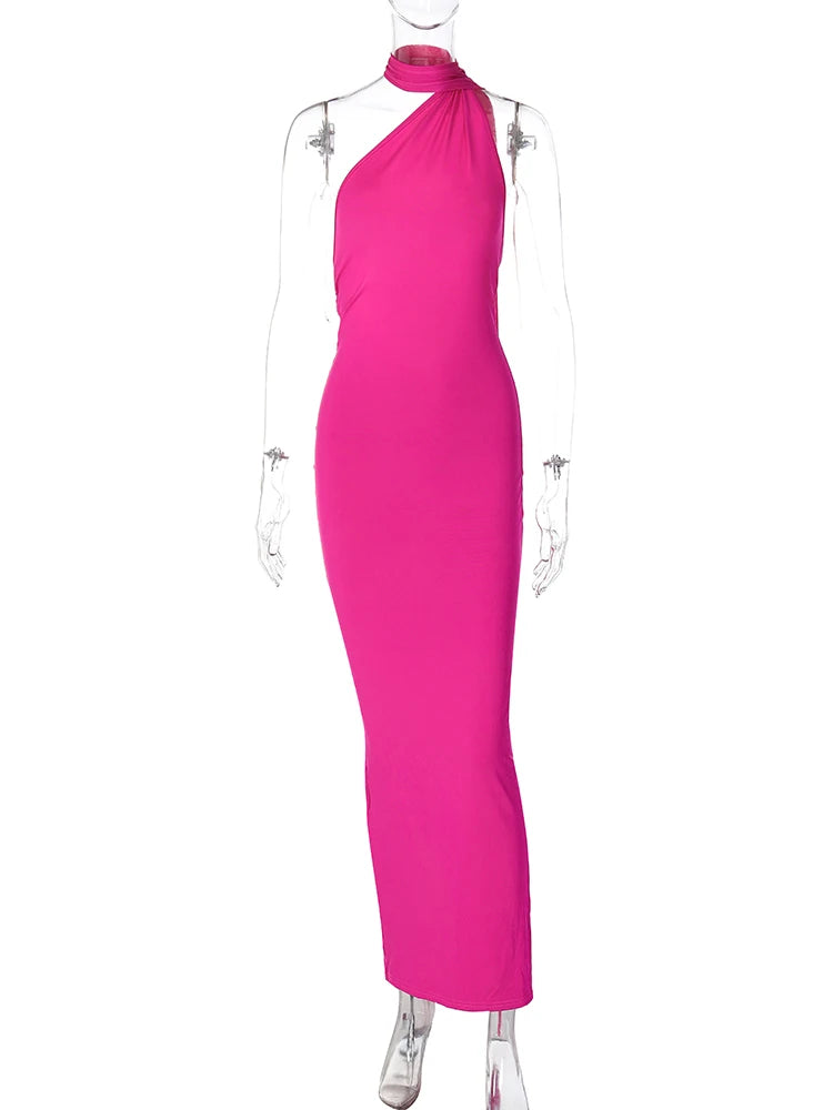 Elegancka dopasowana sukienka maxi z odkrytymi plecami