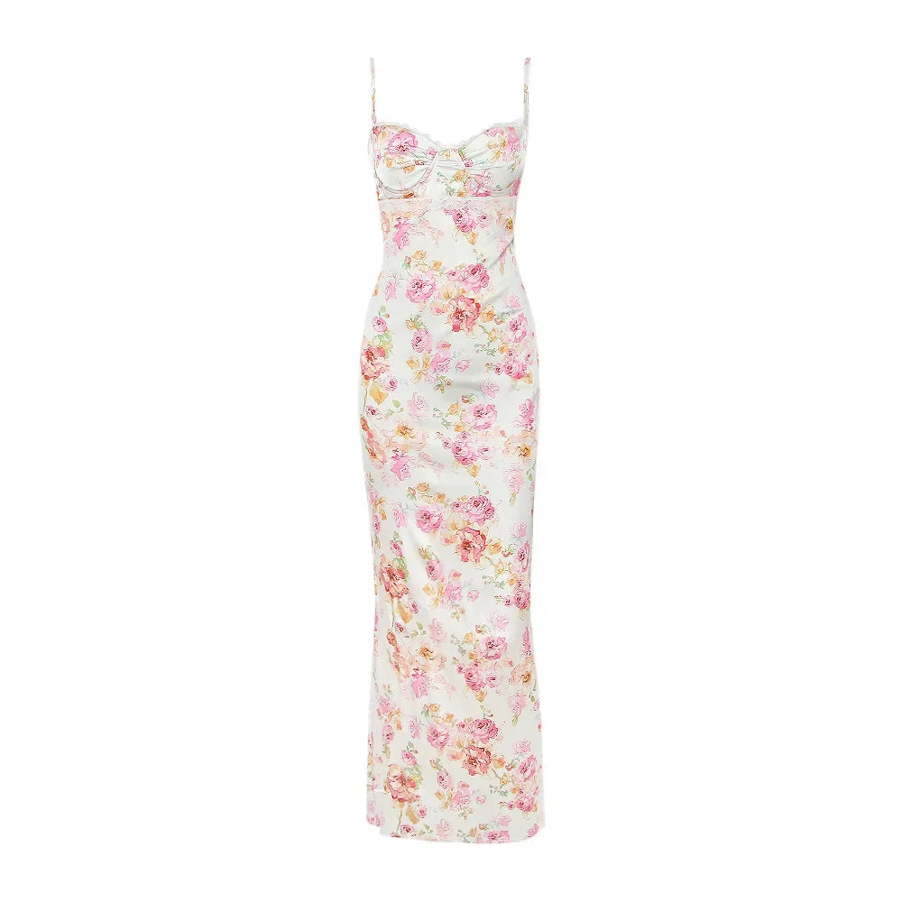 Dopasowana sukienka maxi w kwiaty